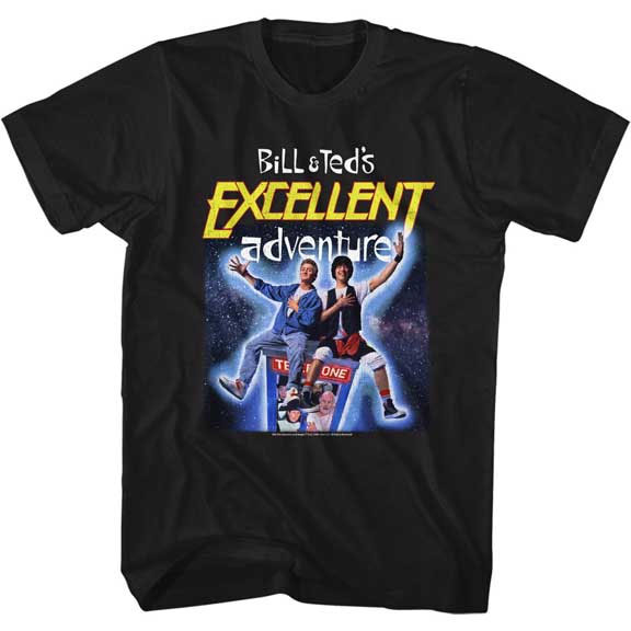 Bill & Teds Excellent Adventure- Space Pic on a black ringspun cotton shirt