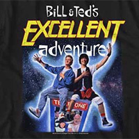 Bill & Teds Excellent Adventure- Space Pic on a black ringspun cotton shirt
