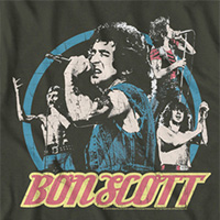 Bon Scott (AC/DC)- Multiple Pics on a charcoal ringspun cotton shirt
