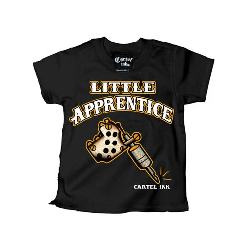 Little Apprentice on a black kids shirt by Cartel Ink (Sale price!)
