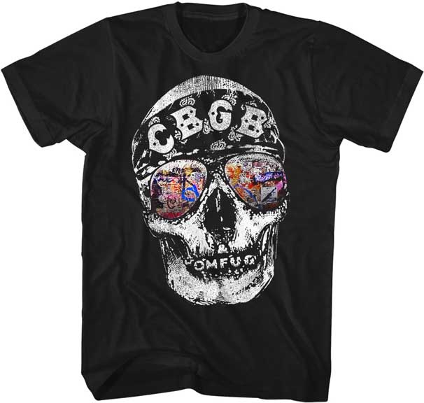 CBGB- Skull With Sunglasses on a black ringspun cotton shirt
