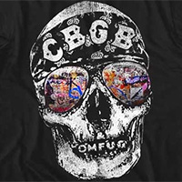 CBGB- Skull With Sunglasses on a black ringspun cotton shirt