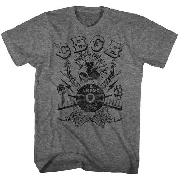CBGB- Skeleton on a graphite heather ringspun cotton shirt