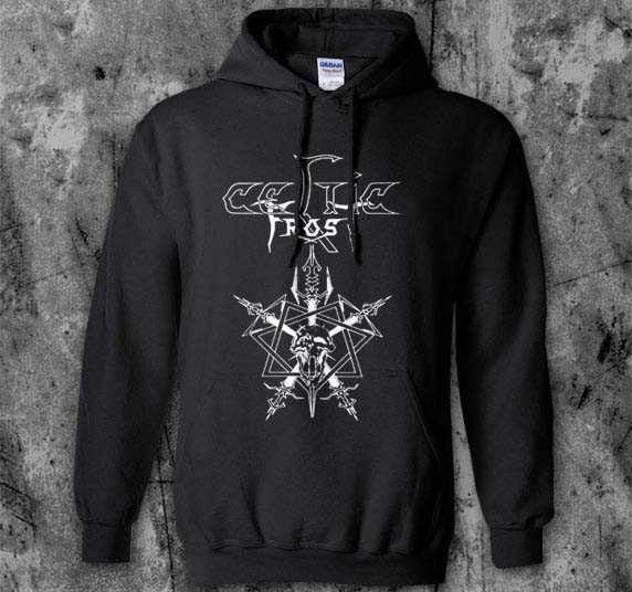Celtic Frost- Logo With Swords on a black hooded sweatshirt