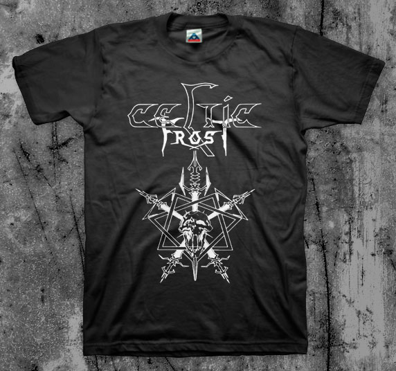 Celtic Frost- Logo With Swords on a black shirt
