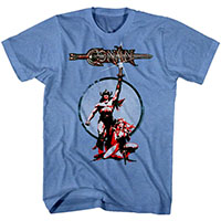 Conan The Barbarian- Artwork on a heather blue shirt