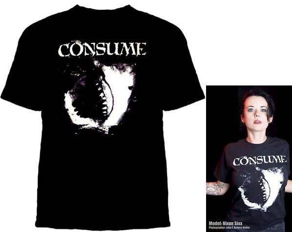 Consume- Shark on a black YOUTH sized shirt