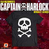 Captain Harlock Skull And Crossbones on front & sleeves on a black ringspun cotton shirt