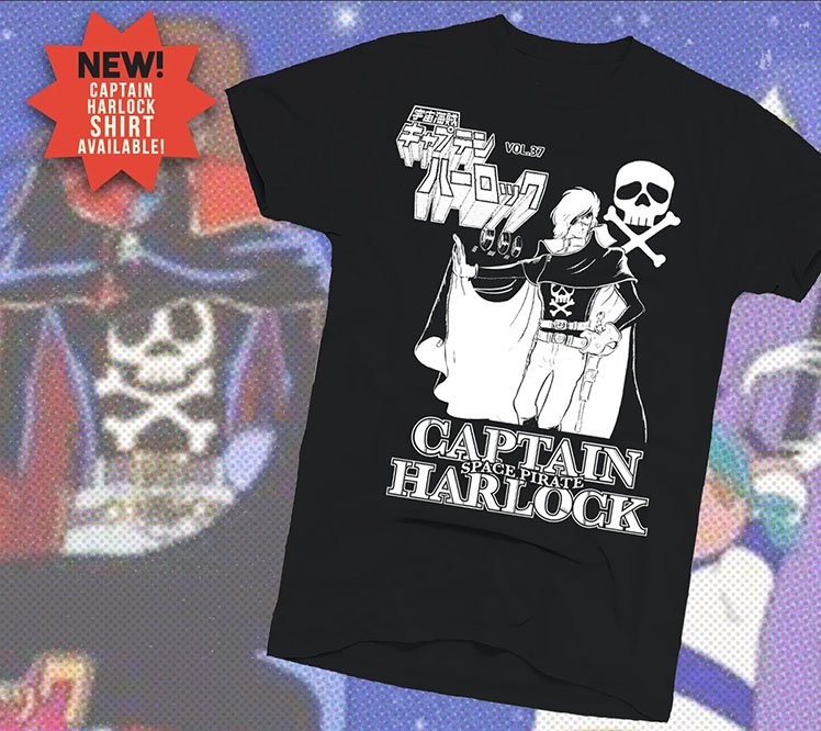 Captain Harlock- Leiji Matsumoto's Captain Harlock Manga on a black ringspun cotton shirt