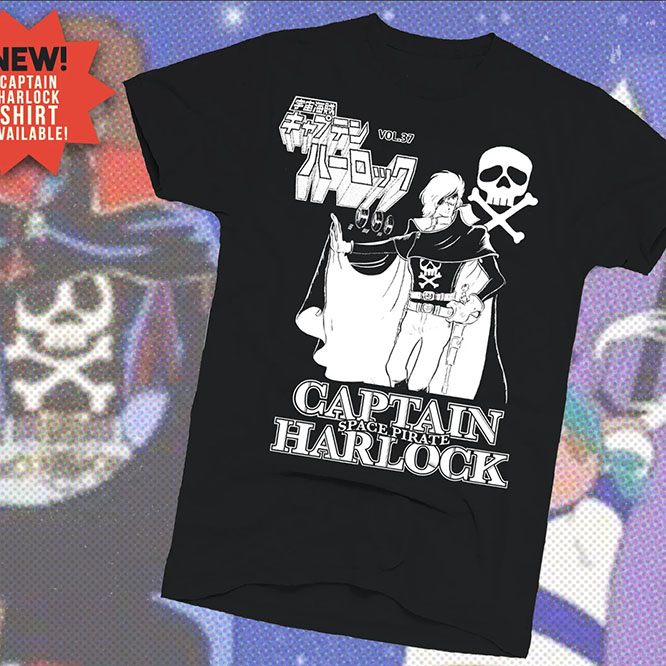 Captain Harlock- Leiji Matsumoto's Captain Harlock Manga on a black ringspun cotton shirt