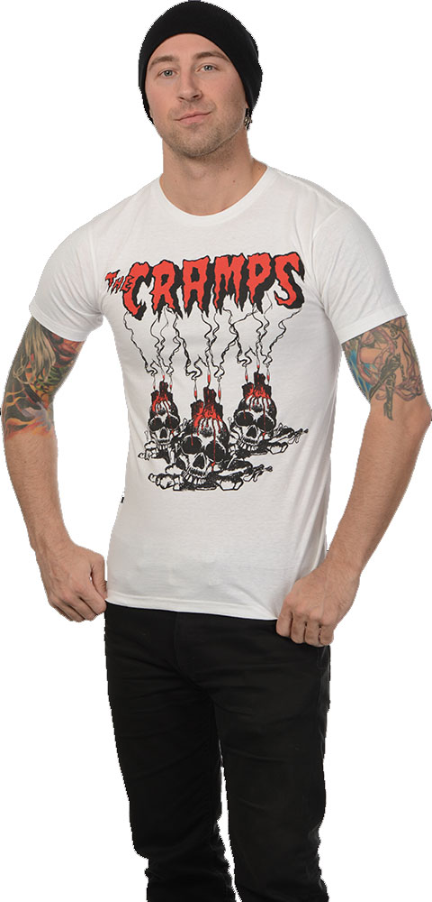 Cramps- Skulls (Green/Black Print) on a white ringspun cotton shirt
