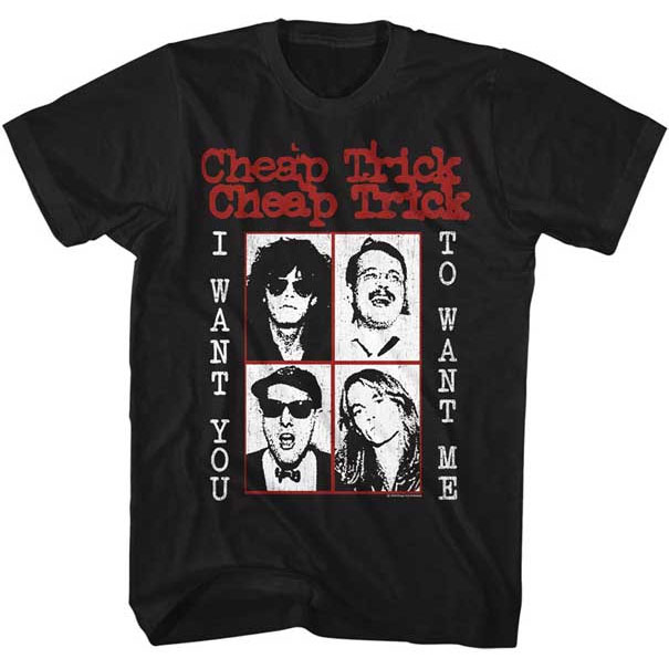 Cheap Trick- I Want You To Want Me on a black ringspun cotton shirt