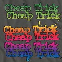 Cheap Trick- Repeating Rainbow Logo on a charcoal ringspun cotton shirt