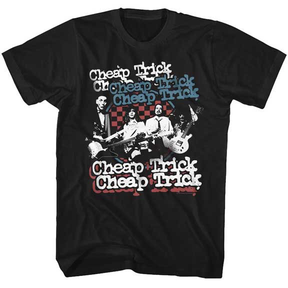 Cheap Trick- Red White And Blue Band Pic on a black ringspun cotton shirt