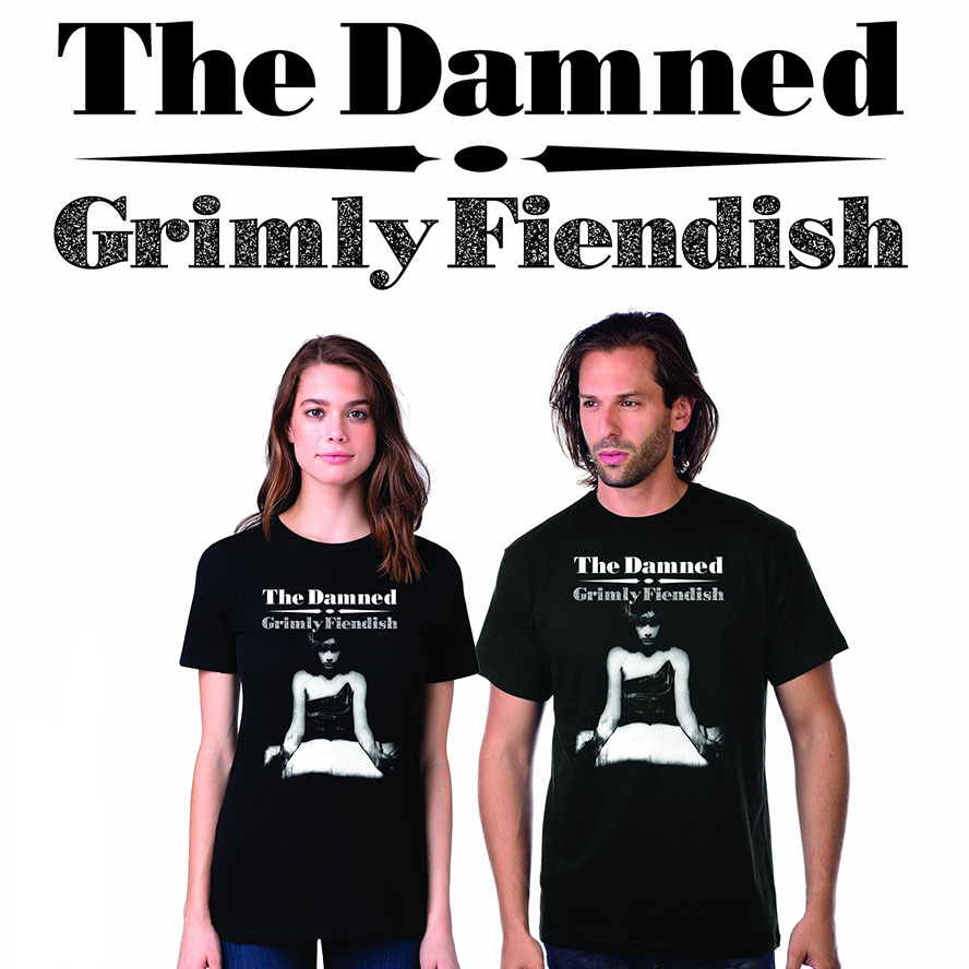 Damned- Grimly Fiendish on a black shirt