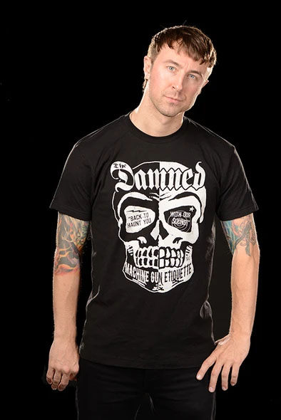 Damned- Machine Gun Ettiquette (Skull) on a black shirt
