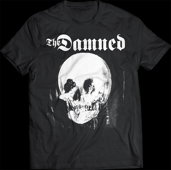 Damned- Stretcher Case (Skull Mirror) on a black shirt