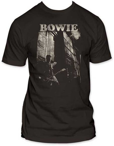 David Bowie- With Guitar on a charcoal ringspun cotton shirt