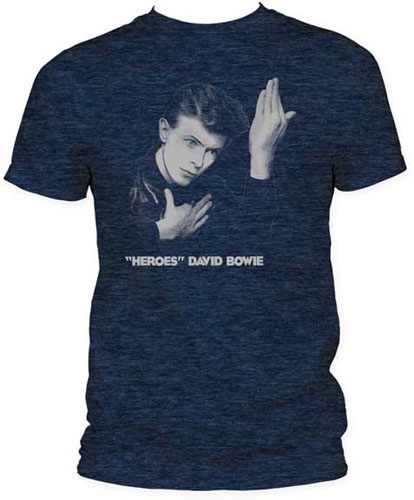 David Bowie- Heroes on a heather navy ringspun cotton shirt