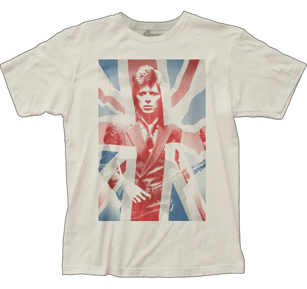 David Bowie- Union Jack Picture on a vintage white ringspun cotton shirt