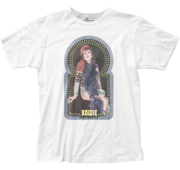 David Bowie- Starry Sitting Boa Pic on a white ringspun cotton shirt