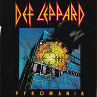 Def Leppard- Pyromania on a black ringspun cotton shirt