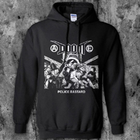 Doom- Police Bastard (Riot) on a black hooded sweatshirt