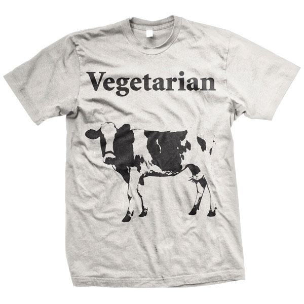 Vegetarian on a white ringspun cotton shirt (Sale price!)