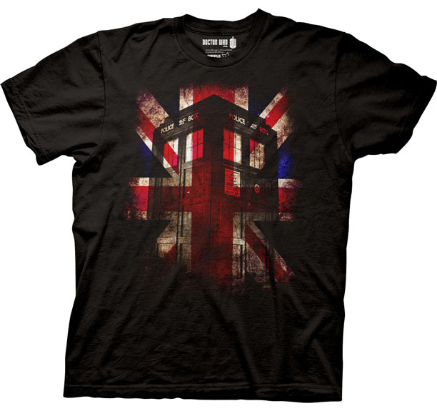 Doctor Who- Union Jack Tardis on a black shirt (Sale price!)