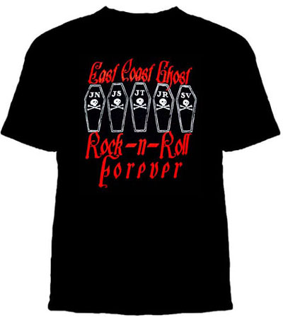 East Coast Ghost- Rock N Roll Forever on a black YOUTH SIZED shirt (Sale price!)