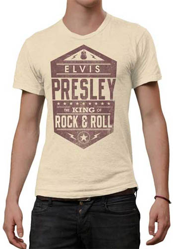 Elvis Presley- The King Of Rock N Roll on a cream shirt (Sale price!)