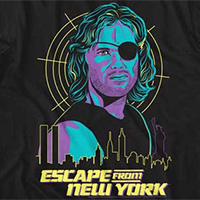 Escape From New York- Snake And City on a black ringspun cotton shirt