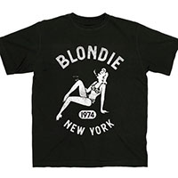 Blondie- 1974 New York (Bar Girl) on a black ringspun cotton shirt
