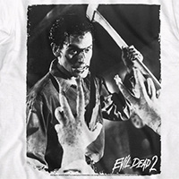 Evil Dead 2- Ash With Axe Picture on a white ringspun cotton shirt