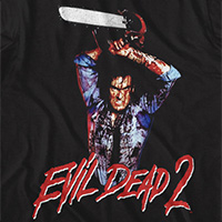 Evil Dead 2- Ash With Chainsaw on a black ringspun cotton shirt