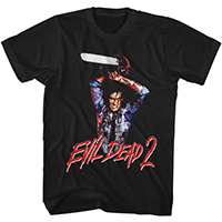 Evil Dead 2- Ash With Chainsaw (Color Print) on a black ringspun cotton shirt