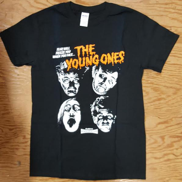 Young Ones- Fear Will Freeze You (White Faces) on a black shirt