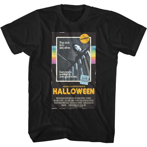 Halloween- VHS Cover on a black ringspun cotton shirt