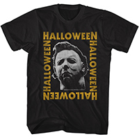 Halloween- Logos Around Face on a black ringspun cotton shirt