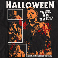 Halloween- The Trick Is To Stay Alive Bloody Collage on a black ringspun cotton shirt