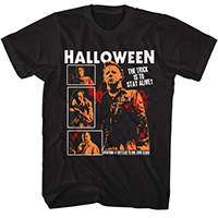 Halloween- The Trick Is To Stay Alive Bloody Collage on a black shirt