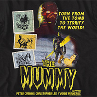 Hammer House Of Horror- Mummy (Torn From The Tomb) on a black ringspun cotton shirt
