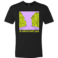 Homeless Gospel Choir- Harrisburg Shoes (Purple & Yellow front) on front & back on  a black shirt (Sale price!)