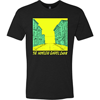 Homeless Gospel Choir- Pittsburgh Shoes (Yellow & Green front) on front & back on  a black ringspun cotton shirt
