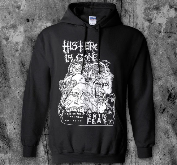 His Hero Is Gone- Skin Feast on a black hooded sweatshirt