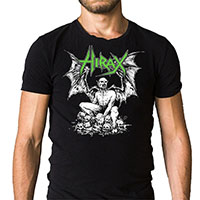 Hirax- Demon On Skulls on front, Logo on back on a black shirt (Sale price!)