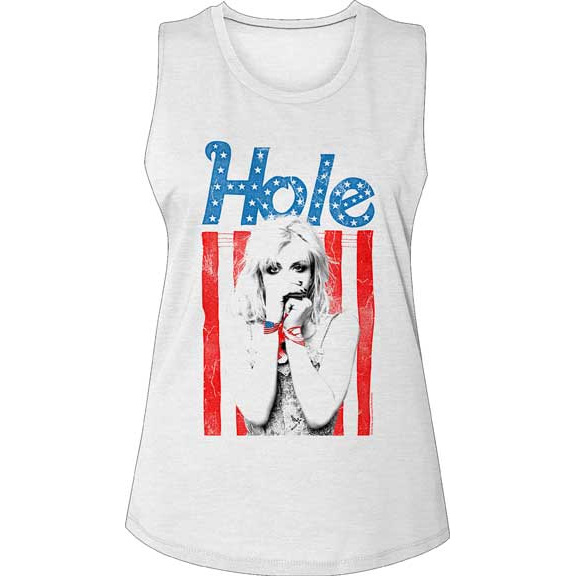 Hole- Flag on a white sleeveless girls shirt