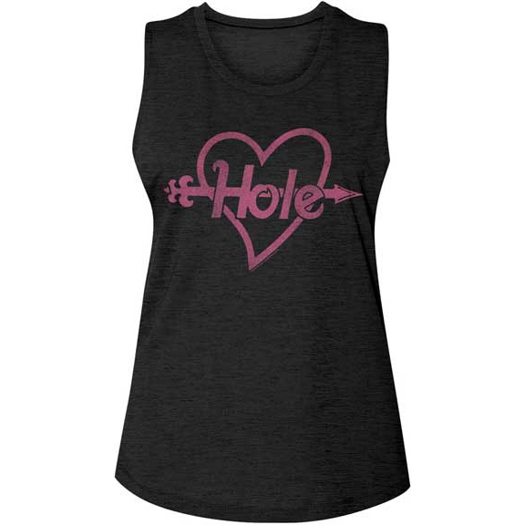 Hole- Arrow Logo on a black sleeveless girls shirt