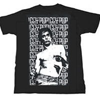 Iggy Pop- Pic With Repeating Logo on a black ringspun cotton shirt
