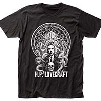 HP Lovecraft- Cthulhu & Skull (White Print) on a black shirt
